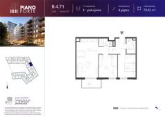 3 pokoje, mieszkanie 70,82 m², piętro 4, oferta nr B.4.71, Piano Forte, Łódź, Śródmieście, ul. Stefana Jaracza 57
