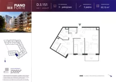 3 pokoje, mieszkanie 69,20 m², piętro 3, oferta nr D.3.151, Piano Forte, Łódź, Śródmieście, ul. Stefana Jaracza 57