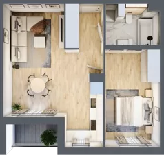 2 pokoje, mieszkanie 47,98 m², piętro 2, oferta nr E.2.14.2k, art.TEO - bud. E, F, Łódź, Polesie, Teofilów, ul. Kaczeńcowa 2B i 2C