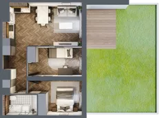 3 pokoje, mieszkanie 49,71 m², parter, oferta nr B1.0.01.3a, Junique I.II, Poznań, Grunwald, Junikowo, ul. Miśnieńska 38, 39, 43