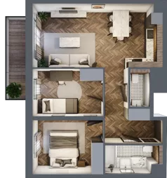 3 pokoje, mieszkanie 54,07 m², piętro 1, oferta nr B2.1.42.3a, Junique I.II, Poznań, Grunwald, Junikowo, ul. Miśnieńska 38, 39, 43