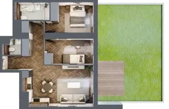 3 pokoje, mieszkanie 55,50 m², parter, oferta nr B2.0.38.3a, Junique I.II, Poznań, Grunwald, Junikowo, ul. Miśnieńska 38, 39, 43