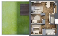 3 pokoje, mieszkanie 53,65 m², parter, oferta nr B2.0.36.3a, Junique I.II, Poznań, Grunwald, Junikowo, ul. Miśnieńska 38, 39, 43