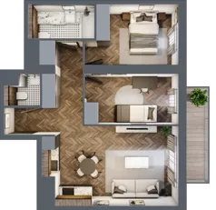 3 pokoje, mieszkanie 56,33 m², piętro 1, oferta nr B2.1.44.3a, Junique I.II, Poznań, Grunwald, Junikowo, ul. Miśnieńska 38, 39, 43