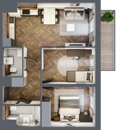 3 pokoje, mieszkanie 54,95 m², piętro 2, oferta nr C2.2.39.3a, Junique I.II, Poznań, Grunwald, Junikowo, ul. Miśnieńska 38, 39, 43