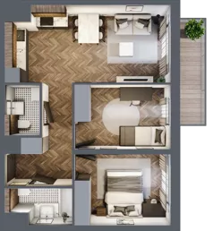 3 pokoje, mieszkanie 54,95 m², piętro 1, oferta nr C2.1.34.3a, Junique I.II, Poznań, Grunwald, Junikowo, ul. Miśnieńska 38, 39, 43
