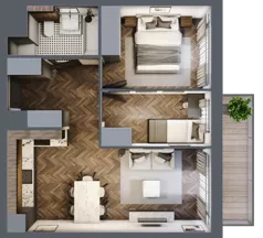 3 pokoje, mieszkanie 46,75 m², piętro 1, oferta nr C1.1.03.3a, Junique I.II, Poznań, Grunwald, Junikowo, ul. Miśnieńska 38, 39, 43