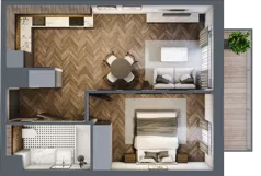 2 pokoje, mieszkanie 39,95 m², piętro 1, oferta nr D1.1.16.2a, Junique I.II, Poznań, Grunwald, Junikowo, ul. Miśnieńska 38, 39, 43