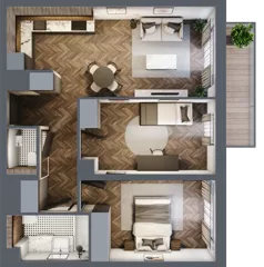 3 pokoje, mieszkanie 59,24 m², piętro 1, oferta nr D1.1.17.3a, Junique I.II, Poznań, Grunwald, Junikowo, ul. Miśnieńska 38, 39, 43