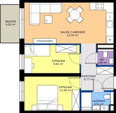 3 pokoje, mieszkanie 55,56 m², piętro 3, oferta nr G.3.30.3a, art.TEO - bud. G, H, Łódź, Polesie, Teofilów, ul. Kaczeńcowa