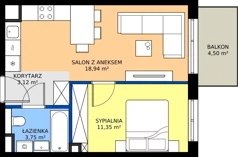 2 pokoje, mieszkanie 37,16 m², piętro 3, oferta nr G.3.35.2a, art.TEO - bud. G, H, Łódź, Polesie, Teofilów, ul. Kaczeńcowa