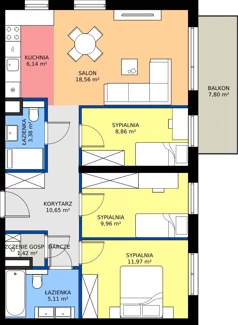 4 pokoje, mieszkanie 76,05 m², piętro 2, oferta nr G.2.19.4k, art.TEO - bud. G, H, Łódź, Polesie, Teofilów, ul. Kaczeńcowa
