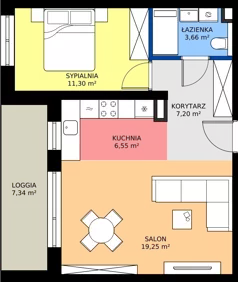 2 pokoje, mieszkanie 47,96 m², piętro 1, oferta nr G.1.13.2k, art.TEO - bud. G, H, Łódź, Polesie, Teofilów, ul. Kaczeńcowa