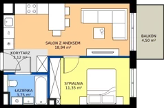 2 pokoje, mieszkanie 37,16 m², piętro 4, oferta nr G.4.43.2a, art.TEO - bud. G, H, Łódź, Polesie, Teofilów, ul. Kaczeńcowa