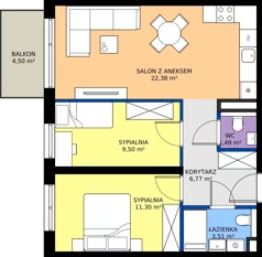 3 pokoje, mieszkanie 54,95 m², piętro 1, oferta nr G.1.12.3a, art.TEO - bud. G, H, Łódź, Polesie, Teofilów, ul. Kaczeńcowa