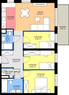 4 pokoje, mieszkanie 76,05 m², piętro 3, oferta nr G.3.28.4k, art.TEO - bud. G, H, Łódź, Polesie, Teofilów, ul. Kaczeńcowa
