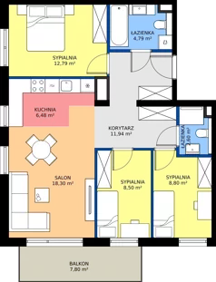 4 pokoje, mieszkanie 74,20 m², piętro 2, oferta nr G.2.24.4k, art.TEO - bud. G, H, Łódź, Polesie, Teofilów, ul. Kaczeńcowa