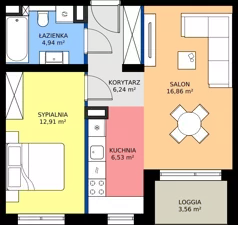 2 pokoje, mieszkanie 47,48 m², piętro 1, oferta nr H.1.09.2k, art.TEO - bud. G, H, Łódź, Polesie, Teofilów, ul. Kaczeńcowa