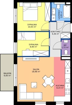 3 pokoje, mieszkanie 59,02 m², piętro 1, oferta nr H.1.07.3k, art.TEO - bud. G, H, Łódź, Polesie, Teofilów, ul. Kaczeńcowa