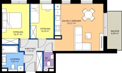 3 pokoje, mieszkanie 56,37 m², piętro 1, oferta nr H.1.11.3a, art.TEO - bud. G, H, Łódź, Polesie, Teofilów, ul. Kaczeńcowa
