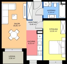 2 pokoje, mieszkanie 47,79 m², piętro 1, oferta nr H.1.08.2k, art.TEO - bud. G, H, Łódź, Polesie, Teofilów, ul. Kaczeńcowa