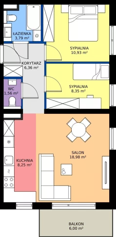 3 pokoje, mieszkanie 58,22 m², piętro 1, oferta nr H.1.10.3k, art.TEO - bud. G, H, Łódź, Polesie, Teofilów, ul. Kaczeńcowa