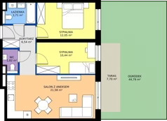 3 pokoje, mieszkanie 56,19 m², piętro 1, oferta nr A.1.45.3a, art.TEO - bud. A, Łódź, Polesie, Teofilów, ul. Kaczeńcowa