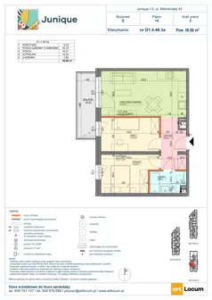 3 pokoje, mieszkanie 50,88 m², piętro 4, oferta nr D2.4.46.3a, Junique I.II, Poznań, Grunwald, Junikowo, ul. Miśnieńska 38, 39, 43