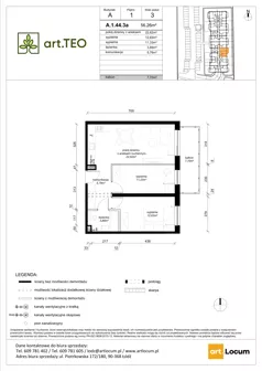 3 pokoje, mieszkanie 56,26 m², piętro 1, oferta nr A.1.44.3a, art.TEO - bud. A, Łódź, Polesie, Teofilów, ul. Kaczeńcowa