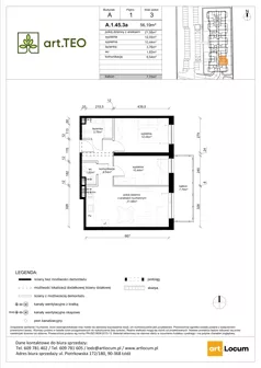 3 pokoje, mieszkanie 56,19 m², piętro 1, oferta nr A.1.45.3a, art.TEO - bud. A, Łódź, Polesie, Teofilów, ul. Kaczeńcowa