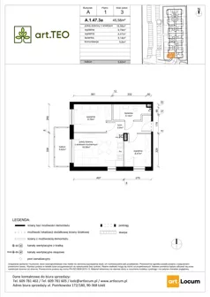 3 pokoje, mieszkanie 45,58 m², piętro 1, oferta nr A.1.47.3a, art.TEO - bud. A, Łódź, Polesie, Teofilów, ul. Kaczeńcowa