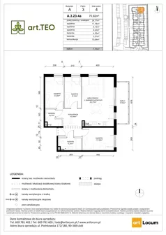 4 pokoje, mieszkanie 70,92 m², piętro 3, oferta nr A.3.23.4a, art.TEO - bud. A, Łódź, Polesie, Teofilów, ul. Kaczeńcowa