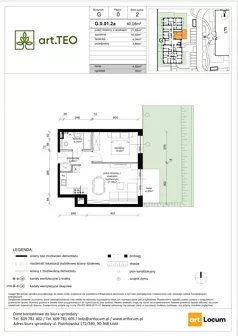 2 pokoje, mieszkanie 40,11 m², piętro 1, oferta nr G.1.09.2a, art.TEO - bud. G, H, Łódź, Polesie, Teofilów, ul. Kaczeńcowa