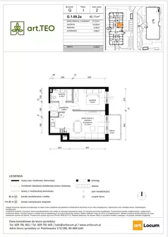 2 pokoje, mieszkanie 40,11 m², piętro 1, oferta nr G.1.09.2a, art.TEO - bud. G, H, Łódź, Polesie, Teofilów, ul. Kaczeńcowa
