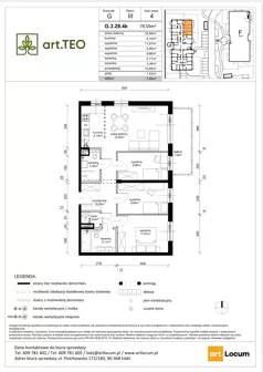 4 pokoje, mieszkanie 76,05 m², piętro 3, oferta nr G.3.28.4k, art.TEO - bud. G, H, Łódź, Polesie, Teofilów, ul. Kaczeńcowa