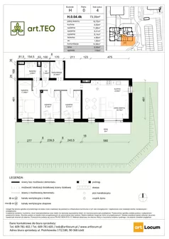 4 pokoje, mieszkanie 73,35 m², parter, oferta nr H.0.04.4k, art.TEO - bud. G, H, Łódź, Polesie, Teofilów, ul. Kaczeńcowa