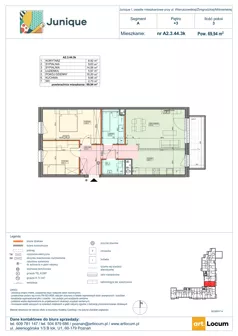 3 pokoje, mieszkanie 69,62 m², piętro 3, oferta nr A2.3.44.3k, Junique I, Poznań, Grunwald, Junikowo, ul. Miśnieńska