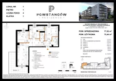 4 pokoje, mieszkanie 75,65 m², piętro 1, oferta nr M01, Powstańców Residence, Ząbki, ul. Powstańców 19