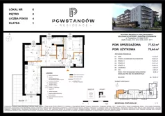 4 pokoje, mieszkanie 75,65 m², piętro 2, oferta nr M06, Powstańców Residence, Ząbki, ul. Powstańców 19
