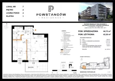 2 pokoje, mieszkanie 43,30 m², piętro 2, oferta nr M07, Powstańców Residence, Ząbki, ul. Powstańców 19