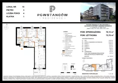 4 pokoje, mieszkanie 75,78 m², piętro 3, oferta nr M15, Powstańców Residence, Ząbki, ul. Powstańców 19