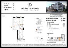 3 pokoje, mieszkanie 57,89 m², piętro 1, oferta nr M23, Powstańców Residence, Ząbki, ul. Powstańców 19
