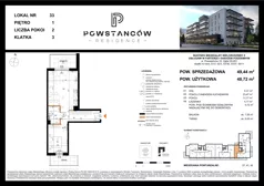 2 pokoje, mieszkanie 48,72 m², piętro 1, oferta nr M33, Powstańców Residence, Ząbki, ul. Powstańców 19