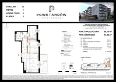3 pokoje, mieszkanie 57,53 m², piętro 1, oferta nr M35, Powstańców Residence, Ząbki, ul. Powstańców 19