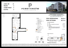 2 pokoje, mieszkanie 48,72 m², piętro 3, oferta nr M41, Powstańców Residence, Ząbki, ul. Powstańców 19