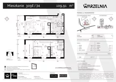 4 pokoje, apartament 109,91 m², piętro 3, oferta nr 309E/34, Warzelnia II, Poznań, Antoninek-Zieliniec-Kobylepole, Kobylepole, ul. Majakowskiego 309