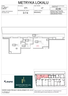 2 pokoje, mieszkanie 43,60 m², piętro 7, oferta nr D7.6, Rezydencja Ogród Saski, Lublin, Wieniawa, ul. Wieniawska 7/Jasna 7