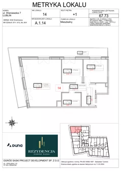 3 pokoje, mieszkanie 67,73 m², piętro 1, oferta nr A1.14, Rezydencja Ogród Saski, Lublin, Wieniawa, ul. Wieniawska 7/Jasna 7