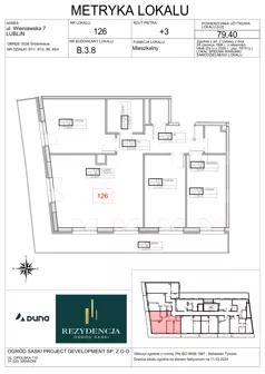 4 pokoje, mieszkanie 79,40 m², piętro 3, oferta nr B3.8, Rezydencja Ogród Saski, Lublin, Wieniawa, ul. Wieniawska 7/Jasna 7