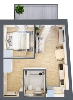 2 pokoje, mieszkanie 32,75 m², piętro 1, oferta nr P.1.1.08, Partynice House II, Wrocław, Krzyki-Partynice, Krzyki, ul. Kawalerzystów